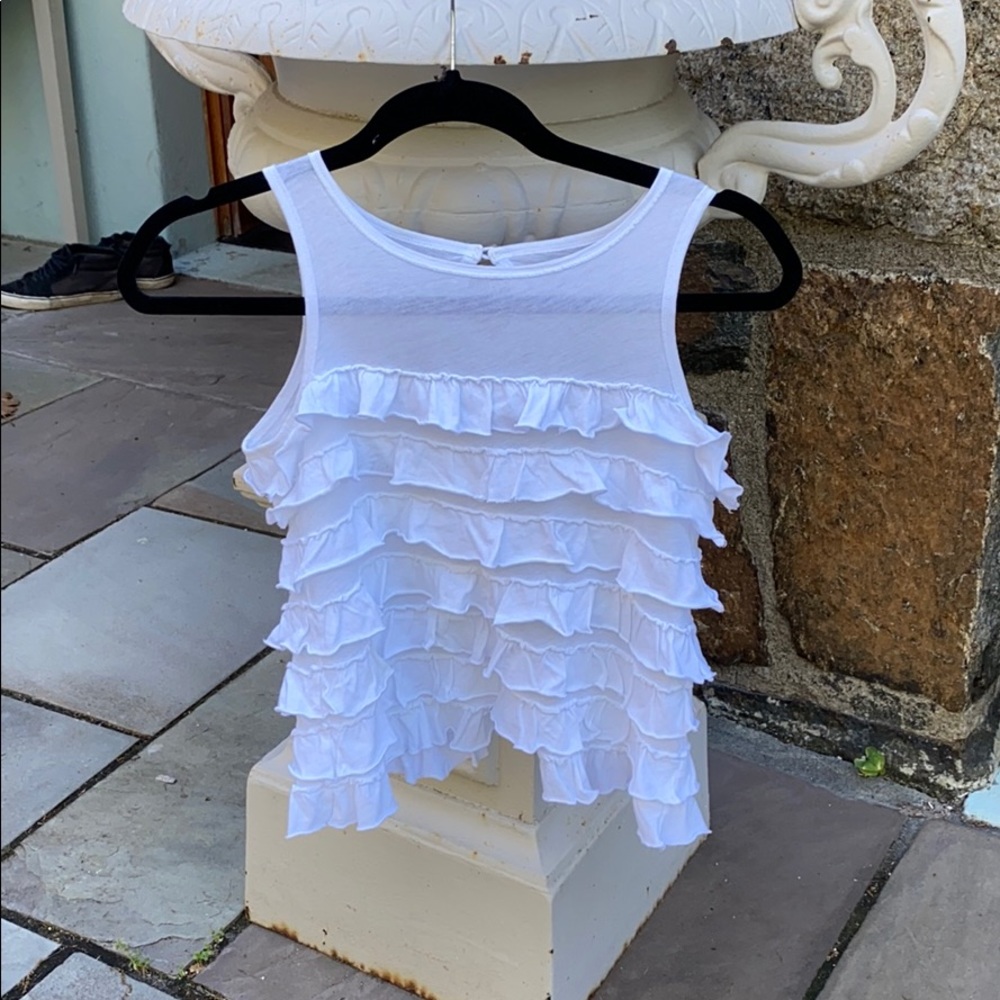 Beautiful white ruffled crew cuts shirt